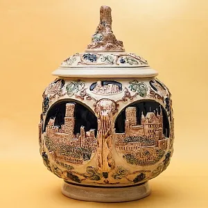 Крюшонница - Горшок для Глинтвейна «Старинные Замки» + 4-е Кружки Фаянс Германия