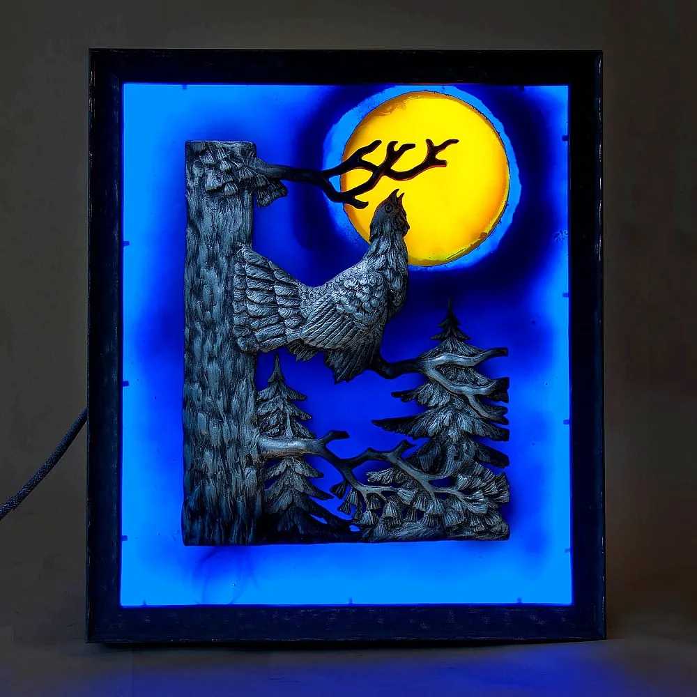 Настенное Панно «Охота - Глухарь на ветке» с функцией Ночника,  Германия 60гг.