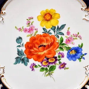 Коллекционное Фарфоровое Блюдо - Тарелка «BLUMEN» Кобальт, MEISSEN Германия - середина ХХ века.