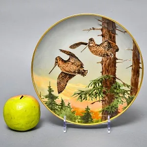 Коллекционная Фарфоровая Тарелка - Блюдо «Дикая Природа. Летящие Бекасы», KAISER Германия. 