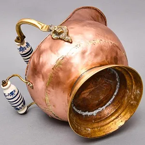 Классический Медный Зольник с  Фарфоровыми ручками, Кашпо Англия, середина ХХ века!