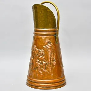 Высокий Зольник «Дама с Кавалером - У Камина» или Подставка для зонтов и тростей, Медь, Латунь, Бельгия.