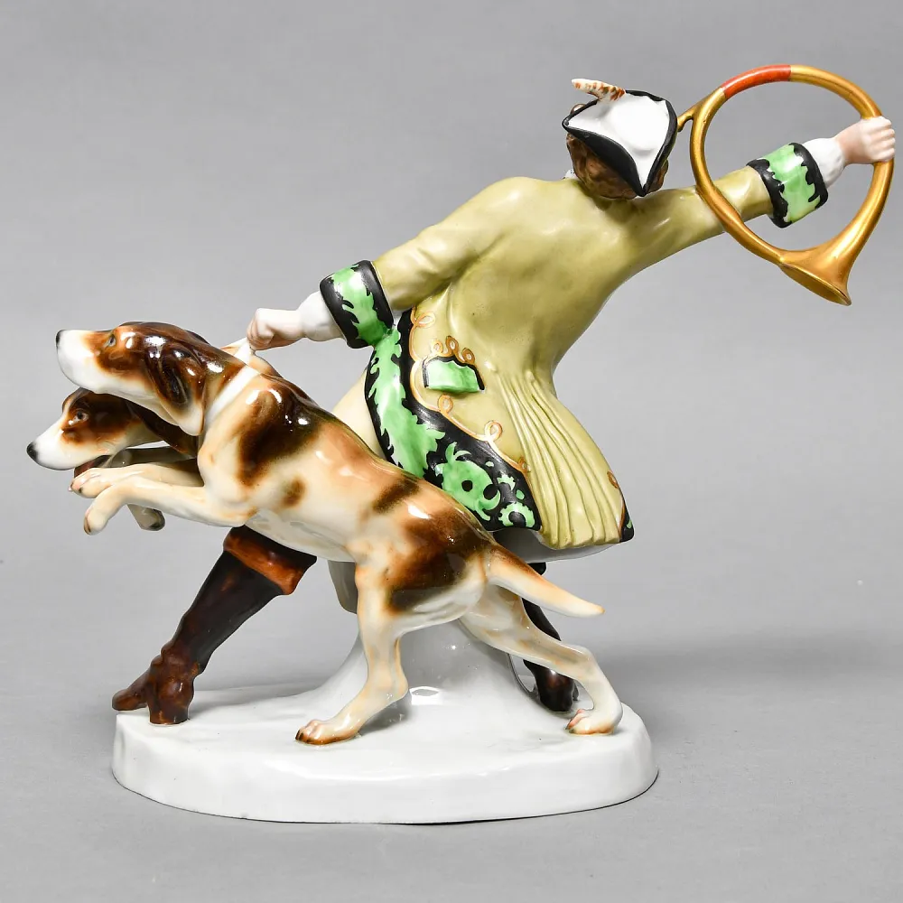 Антикварная Фарфоровая статуэтка «Псовая охота», Goebel Германия, 1923 - 1929 годы. 