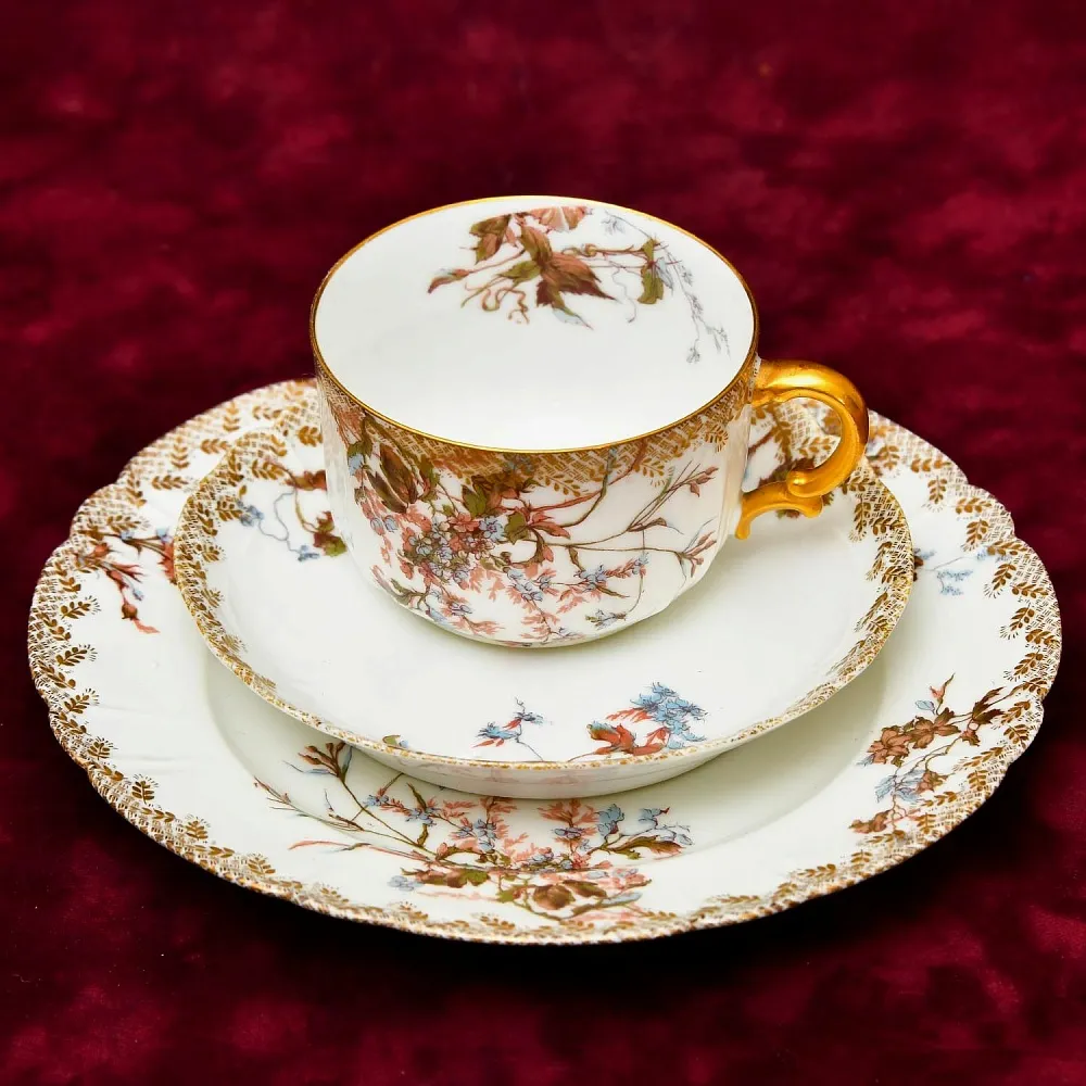 Винтажная Чайно-Кофейная пара + Тарелка (тройка), Фарфор Limoges Франция, 1876 - 1896 годы. 