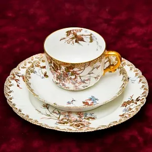 Винтажная Чайно-Кофейная пара + Тарелка (тройка), Фарфор Limoges Франция, 1876 - 1896 годы. 
