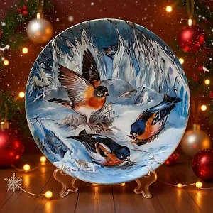 Коллекционная Тарелка «Вьюрки зимой» Фарфор, Hutschenreuther, Германия -1993 год.