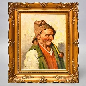 Старинная Картина - Портрет «Старый чех», Холст, Масло, Чехия - конец XIX века.