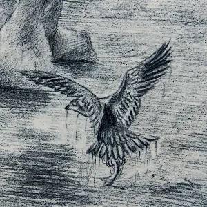 Бисквитная Графика, Декоративная Тарелка «Орлан - Охота» Фарфор, Германия - 80е гг.