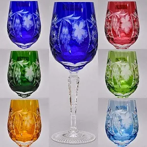 Редкость! Шесть Бокалов для вина из Цветного Хрусталя «ВИНОГРАД», NACHTMANN Германия конец ХХ века.