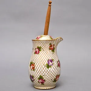 Фарфоровый Кувшин - Чайник для подачи горячего шоколада «Цветочная россыпь» с лопаткой, Франция.