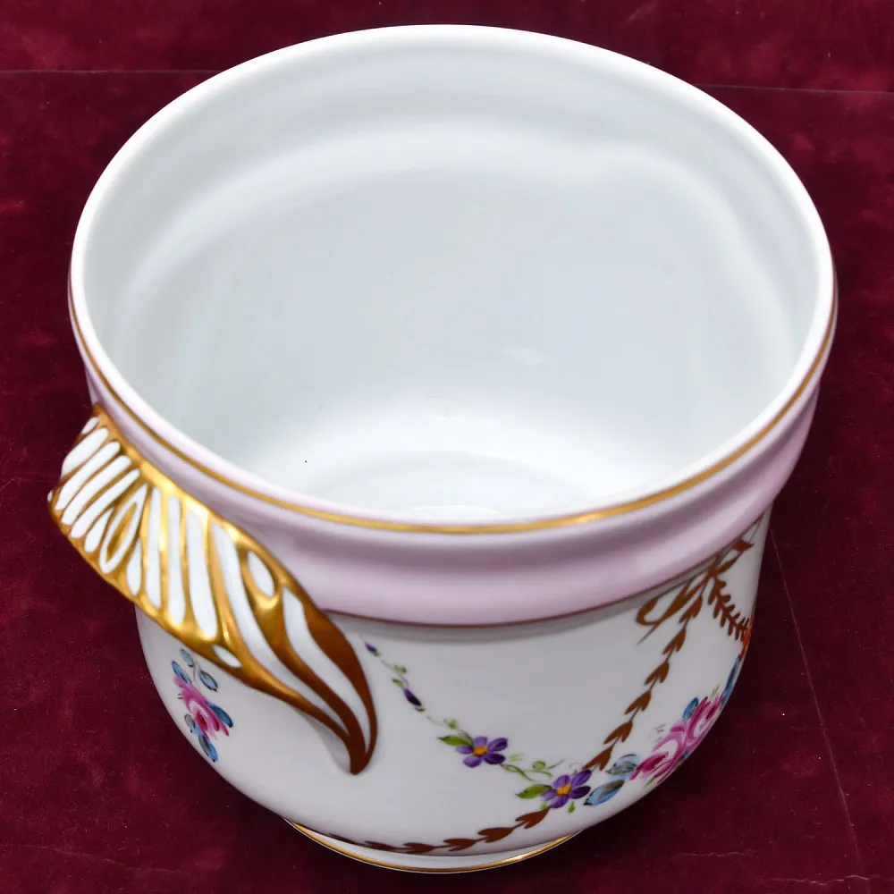 Антикварное Фарфоровое Кашпо или Ваза c ручками «Цветочная гирлянда», Limoges Франция.