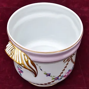 Антикварное Фарфоровое Кашпо или Ваза c ручками «Цветочная гирлянда», Limoges Франция.