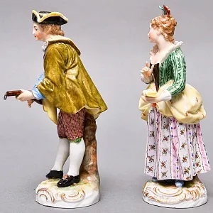  Антикварные Парные статуэтки «Музыкальный Дуэт», Фарфор, Dressel & Kister Passau Германия, 1907 - 1922 гг. 