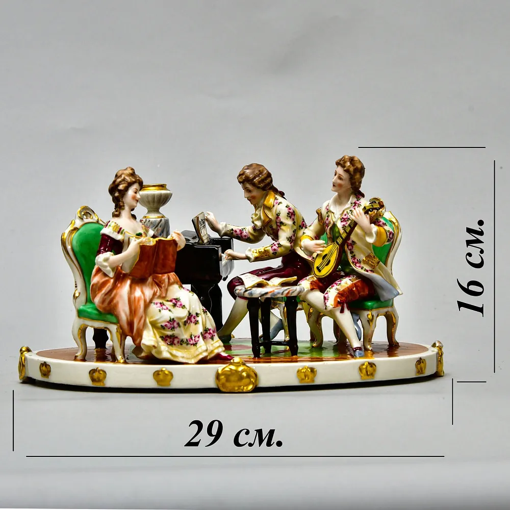 Антикварная Фарфоровая Статуэтка - Подсвечник "Музыкальное Трио", Ernst Bohne Sohne Германия.