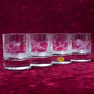 Редкость! Набор из 4-х Хрустальных Стаканов «ОХОТА», SCHONBORNER Германия, 50-е гг. 