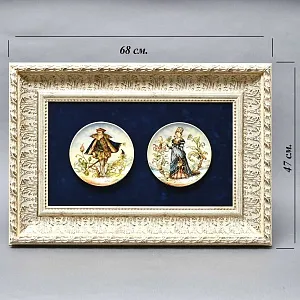 Картина - Панно из Двух Антикварных Тарелок «Кавалер и Дама», Фаянс Бельгия начало ХХ века.