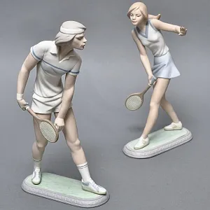 Парные Фарфоровые статуэтки «Теннисистка и Теннисист», Lladro Испания, 1982 - 1987 годы. 