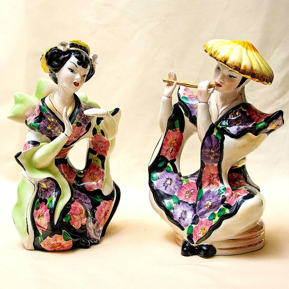 Парные Статуэтки «ДУЭТ - КИТАЙСКИЕ МУЗЫКАНТЫ», Фаянс CIA MANNA, Италия 70 гг.