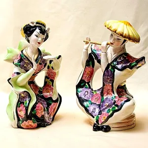 Парные Статуэтки «ДУЭТ - КИТАЙСКИЕ МУЗЫКАНТЫ», Фаянс CIA MANNA, Италия 70 гг.