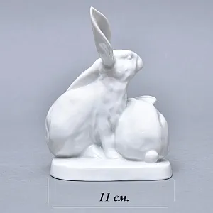 Коллекционная Фарфоровая статуэтка «Два Зайца», HEREND Венгрия, середина ХХ века. 