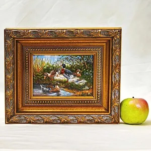 Картина - Пейзаж «На Пруду - Утки Кряквы», Доска, Масло, Германия середина ХХ века.