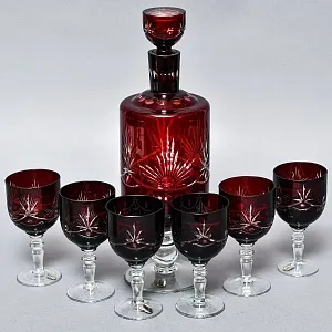 Набор Графин и Рюмки «Рубиновый Хрусталь», Tirgu-Mures Германия, 50 -е годы ХХ века.