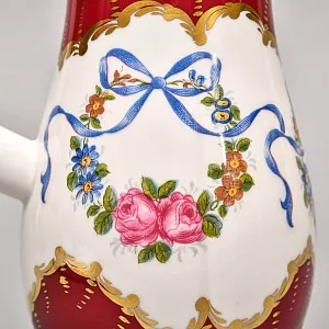 Фарфоровый Кувшин - Чайник для подачи горячего шоколада «Синие ленты» с лопаткой, Pillivuyt Франция.