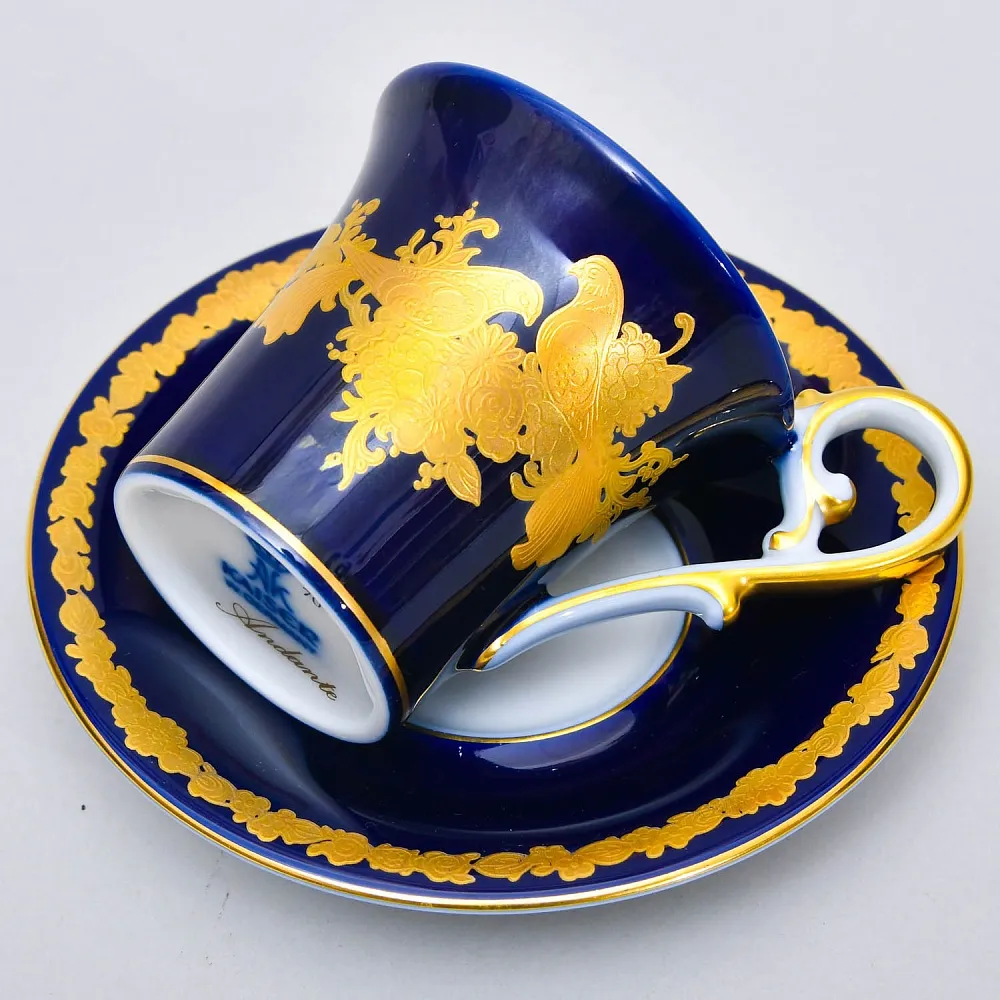 Коллекционная Кофейная Пара «Золотые Птицы», Фарфор KAISER Германия.