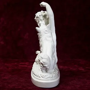 Большая Антикварная Авторская Статуэтка «Мальчик с собакой», Фарфор Villenauxe, Франция -30 гг.