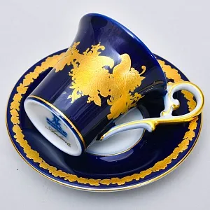 Коллекционная Кофейная Пара «Золотые Птицы», Фарфор KAISER Германия.