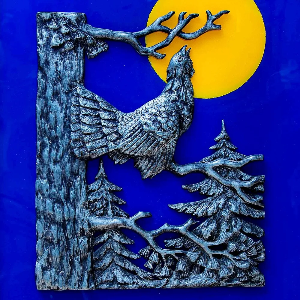 Настенное Панно «Охота - Глухарь на ветке» с функцией Ночника,  Германия 60гг.