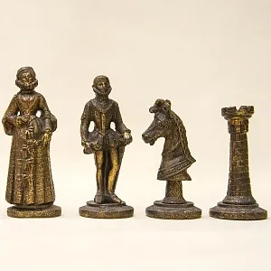 Редкость! Винтажные Коллекционные Оловянные «ШАХМАТЫ» в кожаном кейсе, Германия 60 гг.