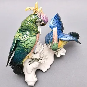 Коллекционная Фарфоровая статуэтка «Два Попугая - Какаду», Karl Ens Германия, 50-е гг ХХ века.