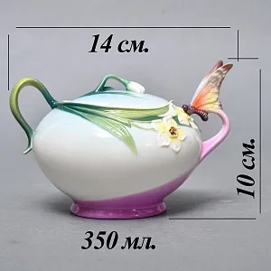 Авторский Фарфоровый Чайный сервиз «Бабочки и стрекозы» на 4 персоны, Franz Collection Тайвань.