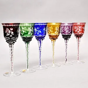 Редекость! Хрустальные Фужеры для вина с цветной дорожкой в ножке, Lauzrits Германия, 60 -е годы ХХ века.