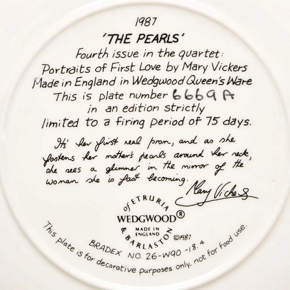 Коллекционная Фарфоровая тарелка «Девушка в жемчужном ожерелье», Wedgwood Англия - 1987 год. 