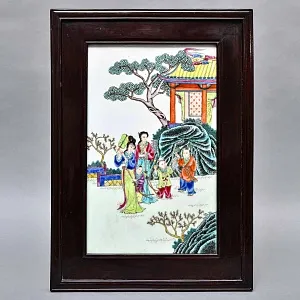 Большой Фарфоровый пласт - Картина - Панно «Семейная прогулка в саду», Китай, середина ХХ века. 