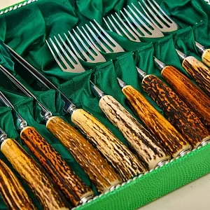 Редкость! Большой Сервировочный Набор для стейка «Охота», ANTON WINGEN Solingen, Германия 50-е гг. ХХ в.