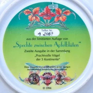 Редкость! Коллекционная Тарелка «Дятел» Фарфор, Hause Schirnding, Германия - 1994 год.