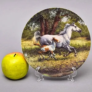 Коллекционная Фарфоровая тарелка «Лошади. Скачки вдоль ручья», Furstenberg Германия - 1995 год.