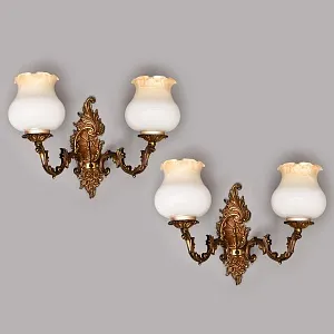 Пара Бронзовых Настенных Электрических Двух рожковых Светильников - Бра, СССР 70 -е гг. 