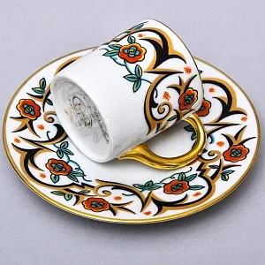 Антикварная Кофейная пара «Узор с Розами», Фарфор Hutschenreuther Германия, 1925 - 1939 годы.