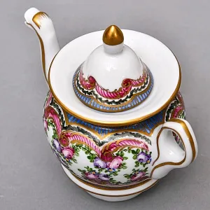 Антикварный Заварочный Чайник на подставке «Цветочная симфония», Франция - первая половина ХХ века. 