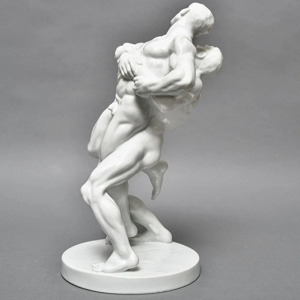 Редкость! Большая Фарфоровая статуэтка «Cпортсмены. БОРЦЫ», HEREND Венгрия, середина ХХ века.