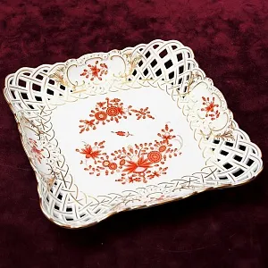 Фарфоровое Блюдо - Фруктовница - Сухарница «Индийский цветок» Фарфор MEISSEN / МЕЙСЕН.