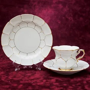 Чайная пара+Тарелка (Тройка) «Белое Золото» Фарфор MEISSEN / МЕЙСЕН Германия -70гг.