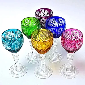 Набор Бокалов для Вина из Цветного Хрусталя JOSEPHINENHUTTE Германия, 50 -е гг.