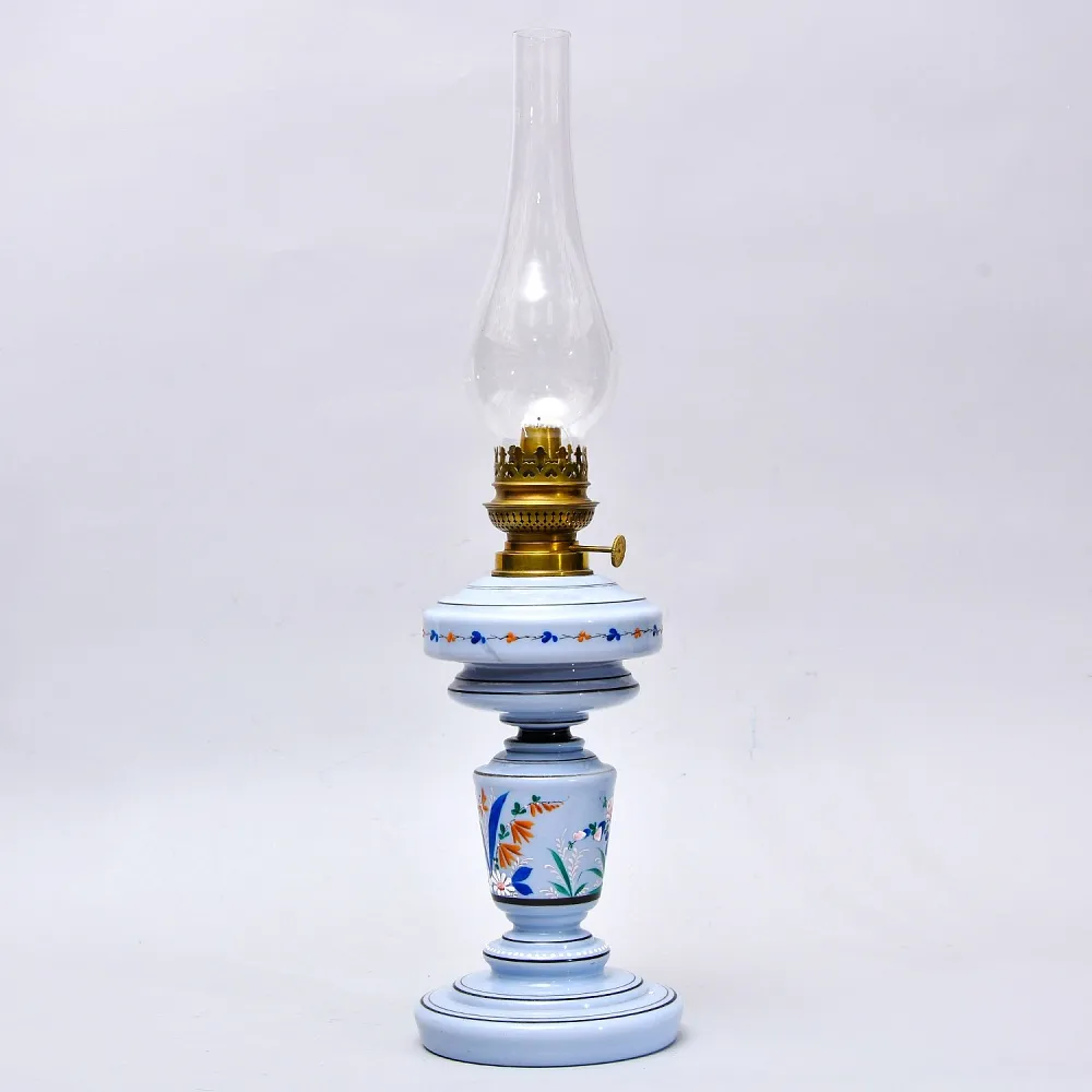 Антикварная Керосиновая Лампа «Kosmos - Brenner», Стекло / Роспись, Франция начало ХХ века.