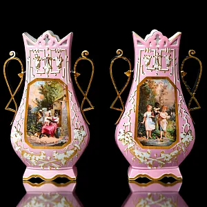 Антикварные Парные Фарфоровые Вазы «Счастливое детство», Франция, конец XIX - начало ХХ века. 