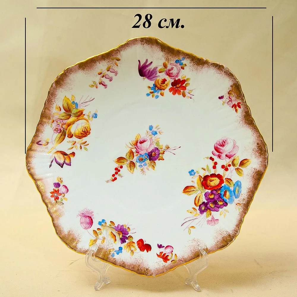 Антикварный Фарфоровый Десертный набор тарелок «Летний сад», Англия, конец ХIX - начало ХХ века.